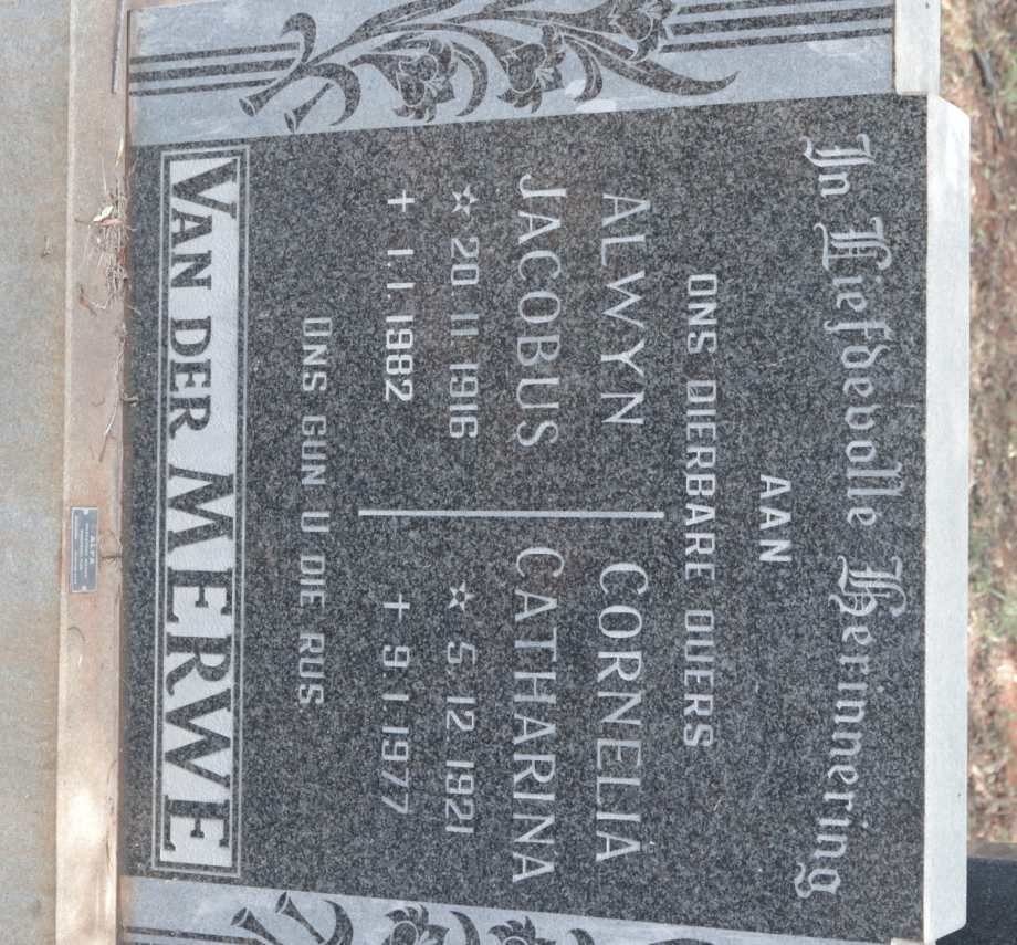 MERWE Alwyn Jacobus, van der 1916-1982 &amp; Cornelia Catharina 1921-1977
