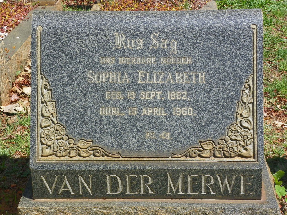 MERWE Sophia Elizabeth, van der 1882-1960