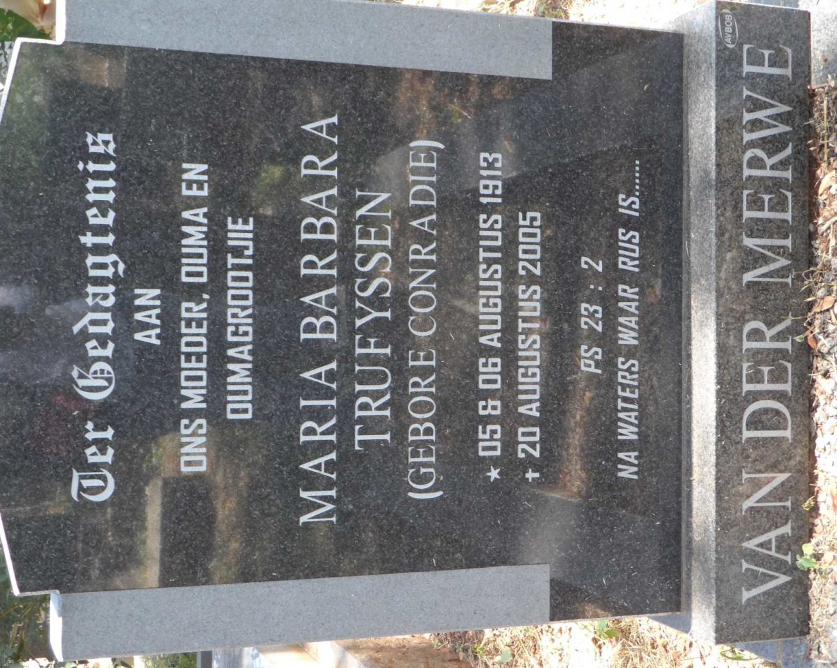 MERWE Maria Barbara Trufyssen, van der nee CONRADIE 1913-2005
