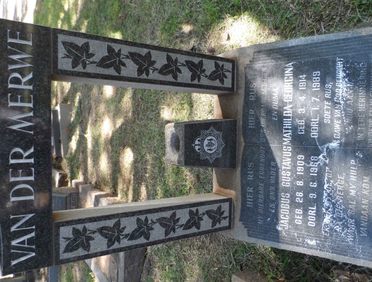 MERWE Jacobus Gustavus, van der 1909-1968 &amp; Mathilda Georgina 1914-1989