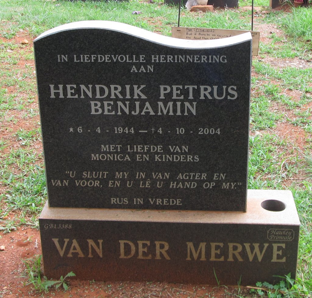 MERWE Hendrik Petrus Benjamin, van der 1944-2004