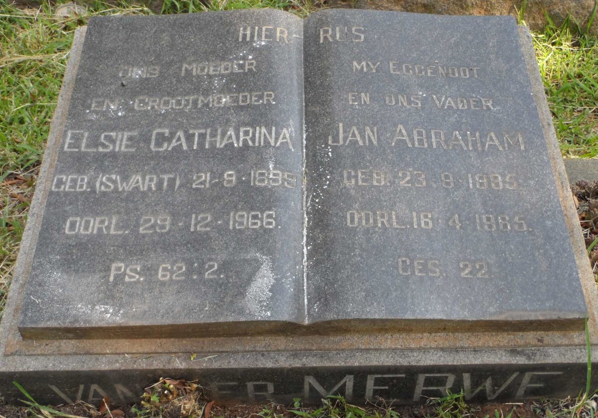 MERWE Jan Abraham, van der 1895-1965 &amp; Elsie Catharina SWART 1899-1966