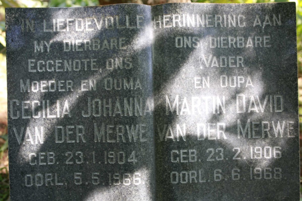 MERWE Martin David, van der 1906-1968 &amp; Cecilia Johanna 1904-1966