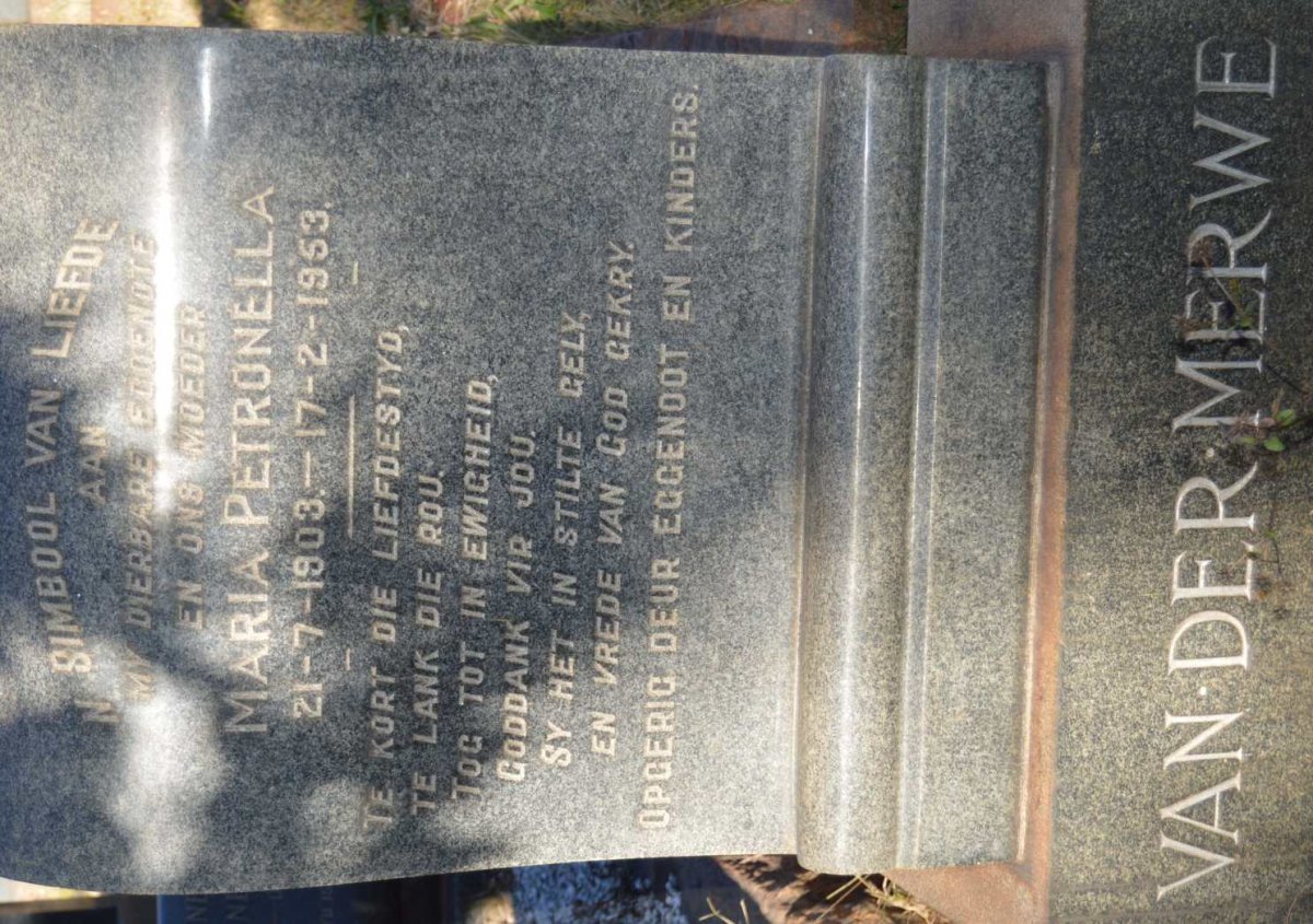 MERWE Maria Petronella, van der 1903-1953