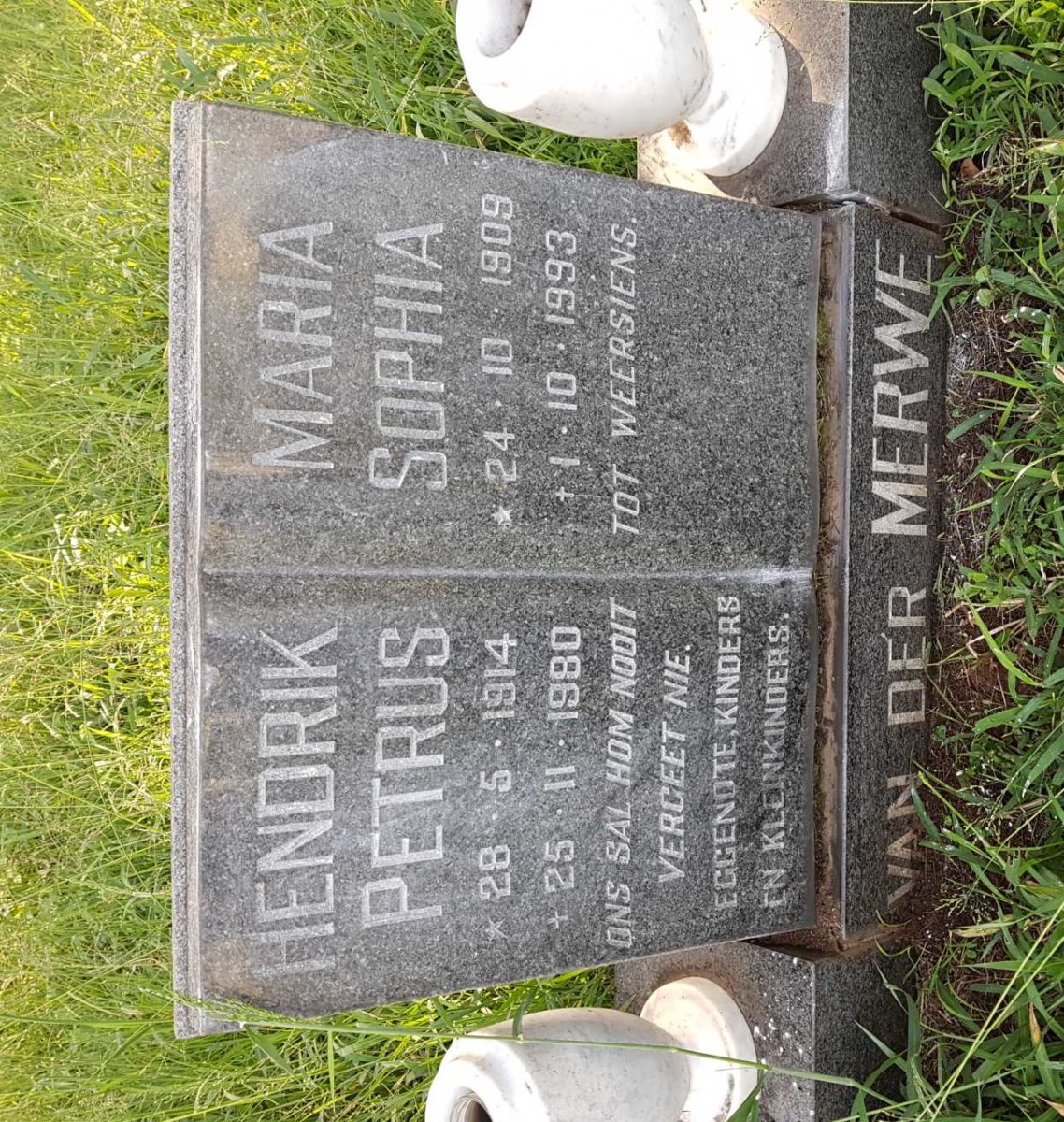 MERWE Hendrik Petrus, van der 1914-1980 &amp; Maria Sophia 1909-1993