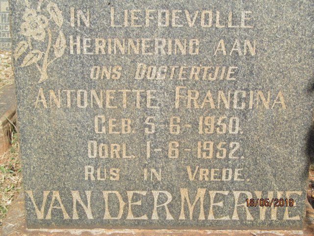 MERWE Antoinette Francina, van der 1950-1952