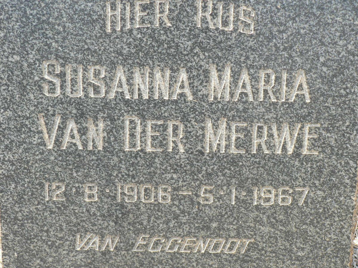 MERWE Susanna Maria, van der 1906-1967