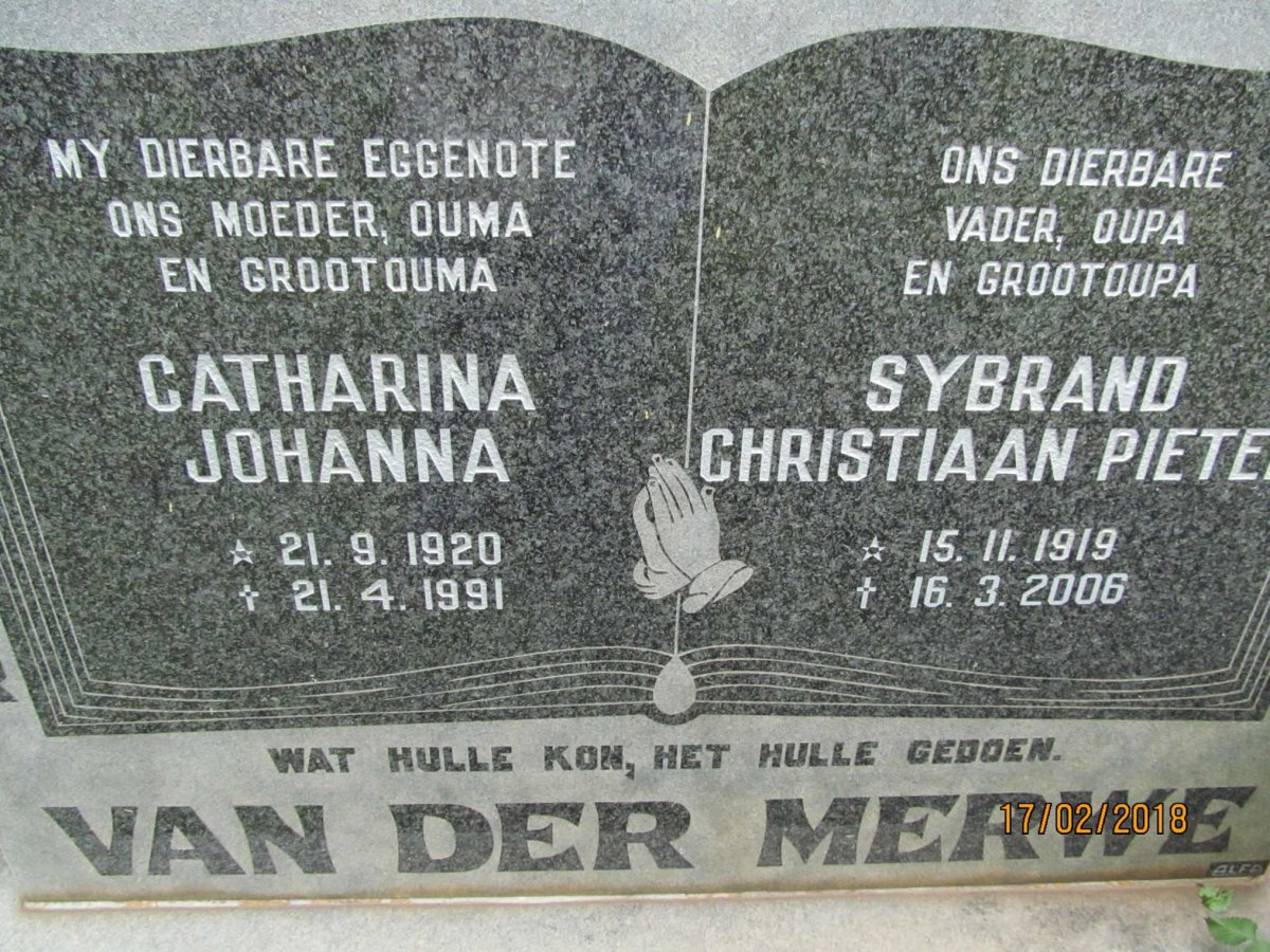 MERWE Sybrand Christiaan Pieter, van der 1919-2006 &amp; Catharina Johanna 1920-1991