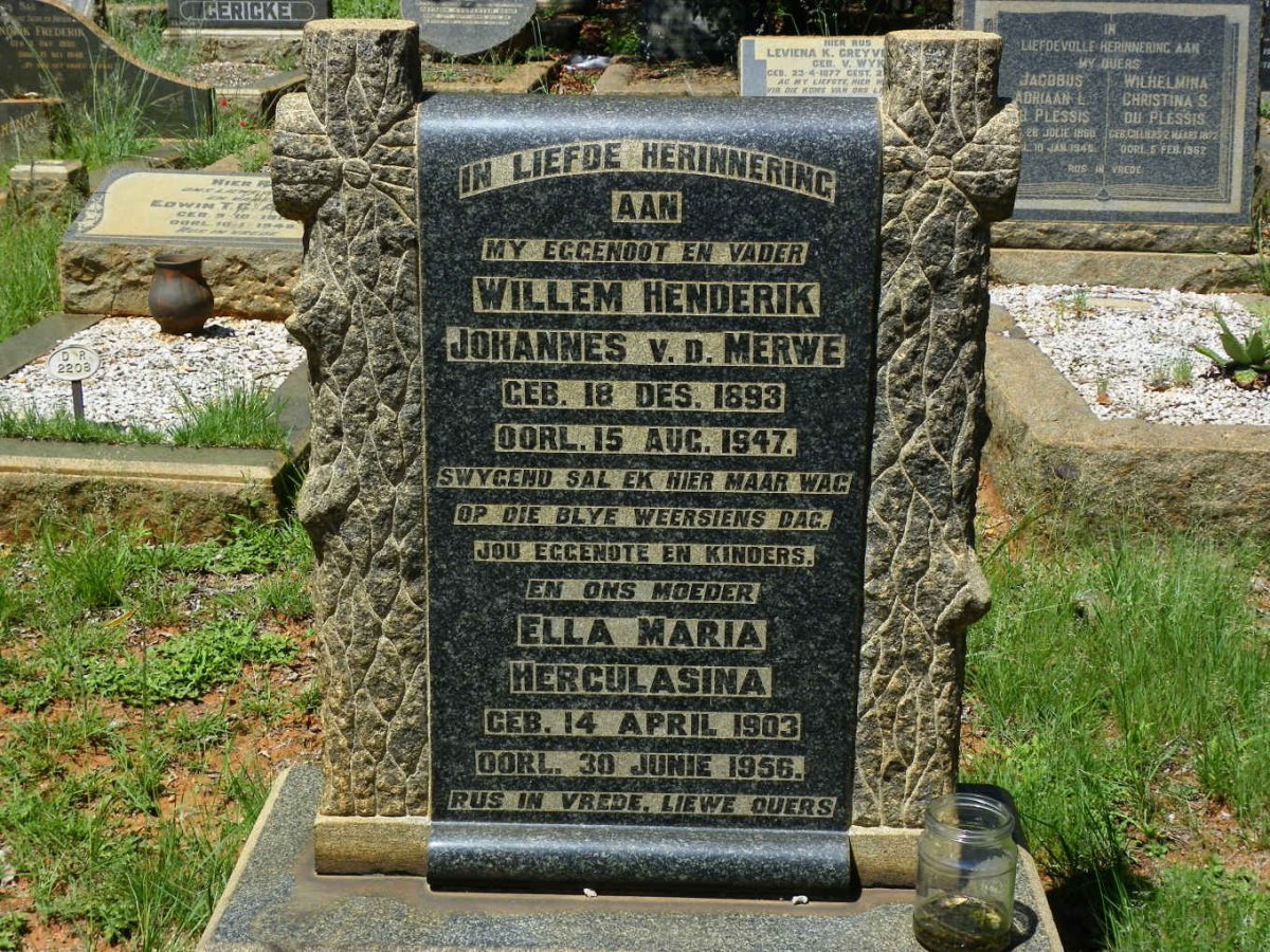 MERWE Willem Henderik Johannes, v.d. 1893-1947 &amp; Ella Maria Herculasina 1903-1956