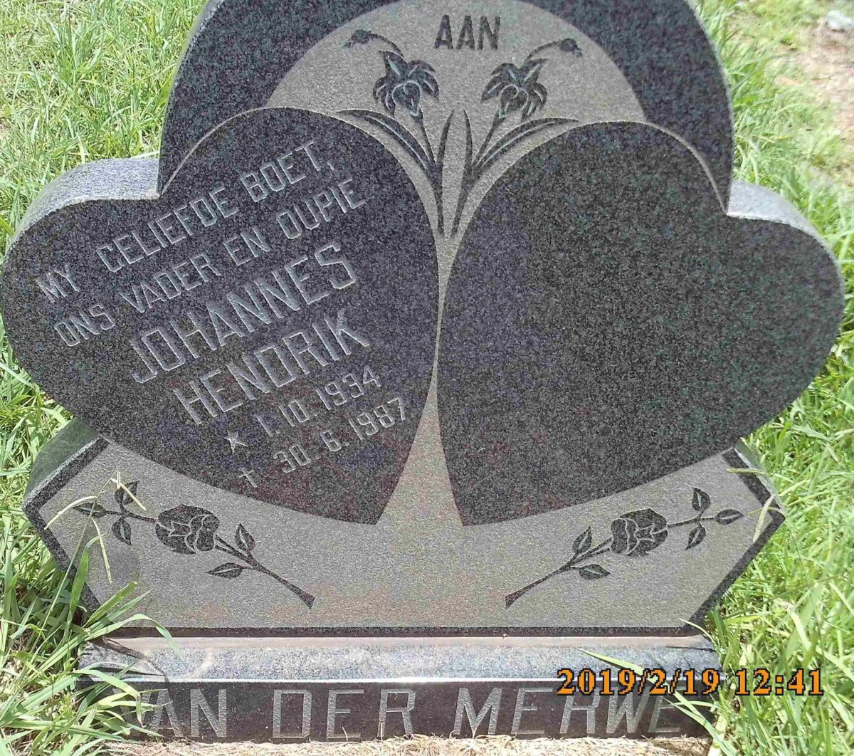 MERWE Johannes Hendrik, van der 1934-1987