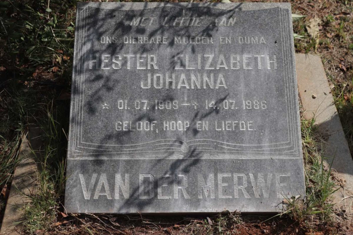 MERWE Hester Elizabeth Johanna, van der 1909-1986