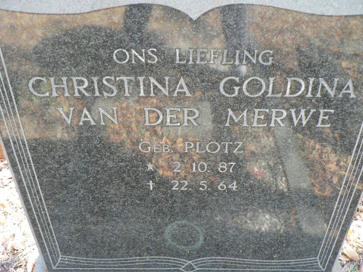 MERWE Christina Goldina, van der nee PLOTZ 1887-1964