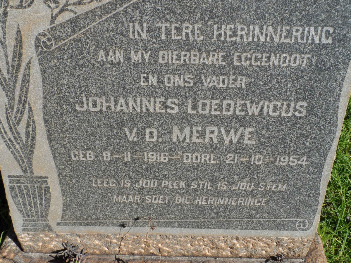 MERWE Johannes Loedewicus, v.d. 1916-1954