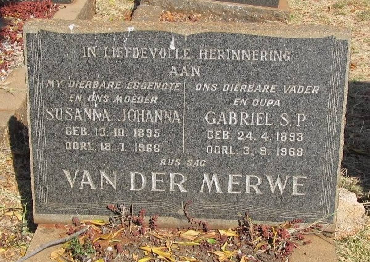 MERWE Gabriel S.P., van der 1893-1968 &amp; Susanna Johanna 1895-1966