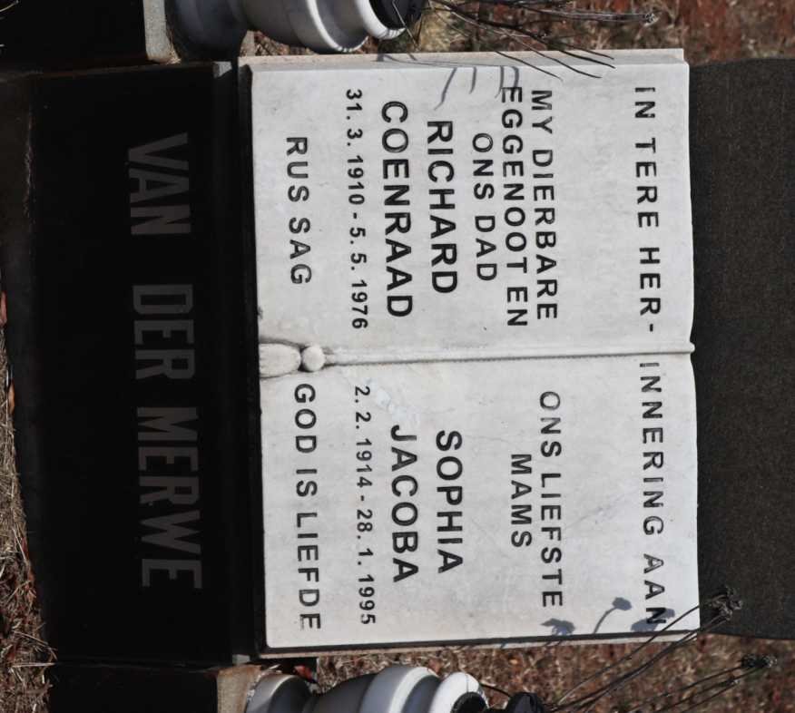 MERWE Richard Coenraad, van der 1910-1976 &amp; Sophia Jacoba 1914-1995