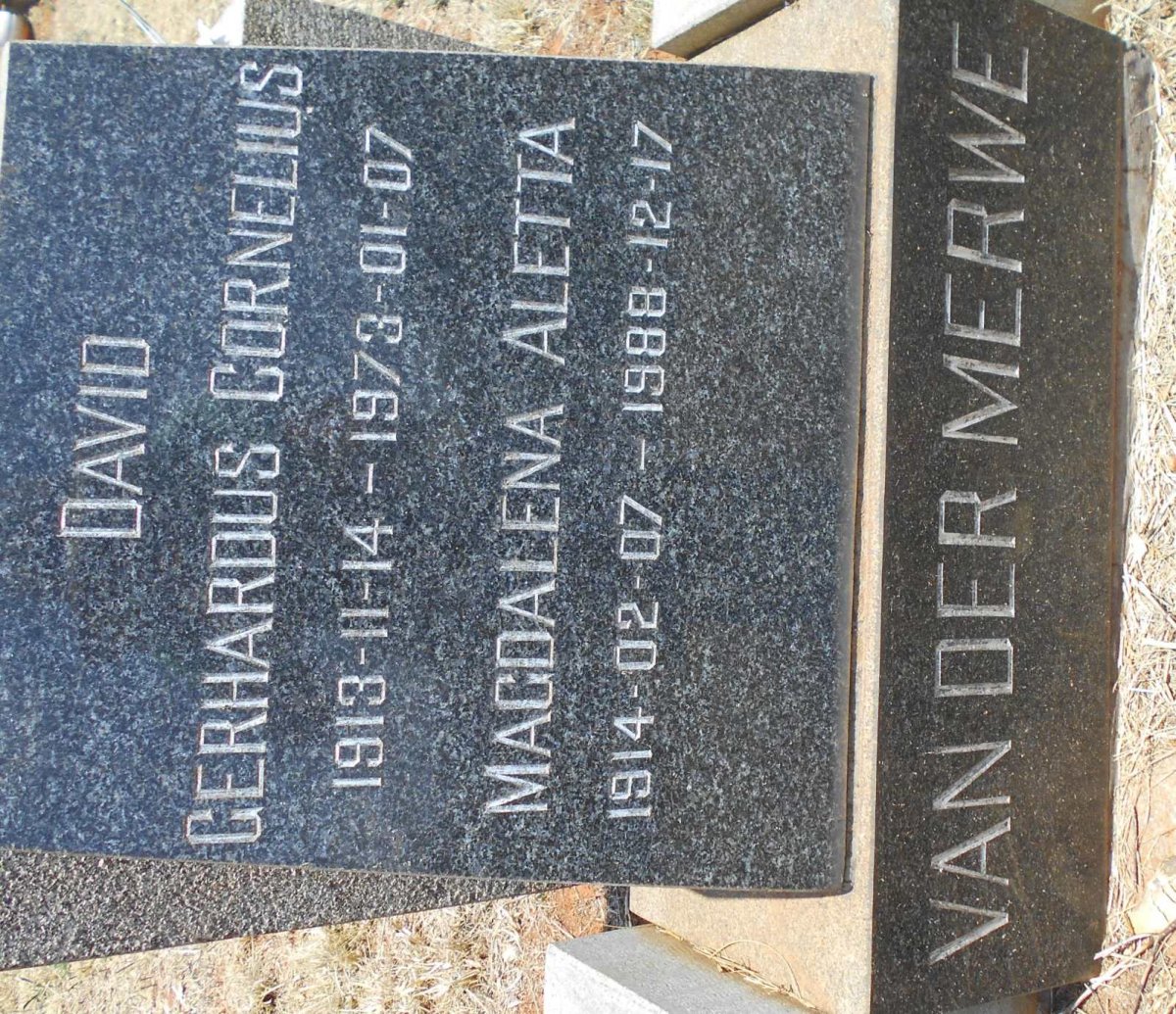 MERWE David Gerhardus Cornelius, van der 1913-1973 &amp; Magdalena Aletta 1914-1988