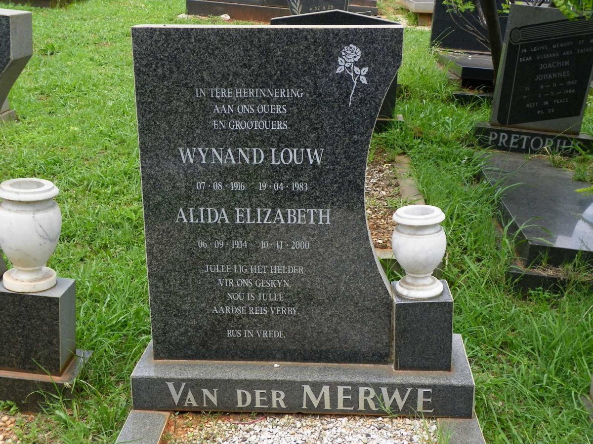 MERWE Wynand Louw, van der 1916-1983 &amp; Alida Elizabeth 1934-2000