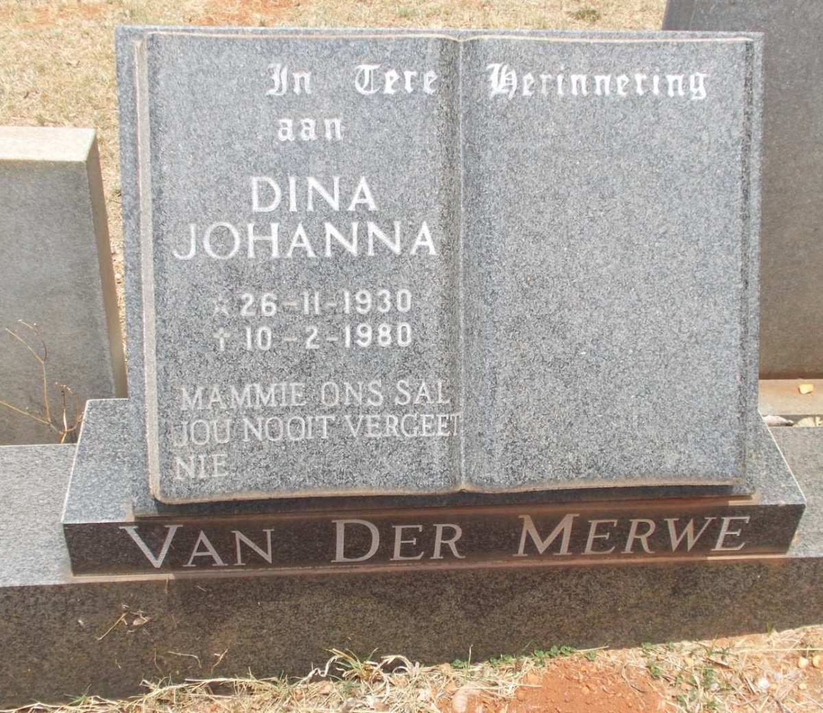 MERWE Dina Johanna, van der 1930-1980