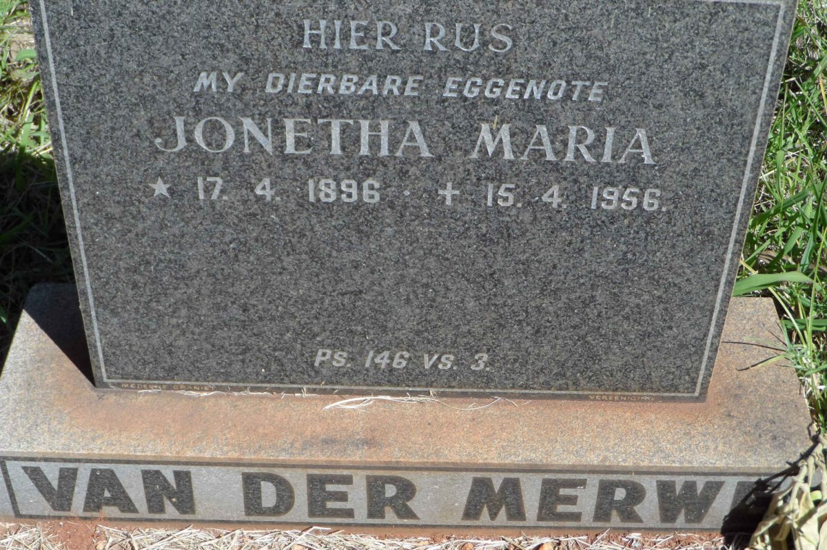 MERWE Jonetha Maria, van der 1896-1956