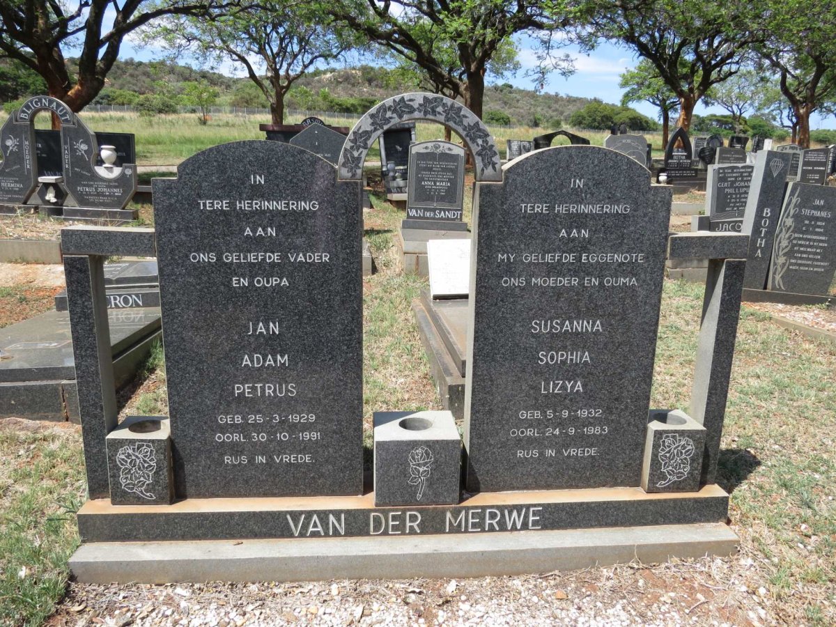 MERWE Jan Adam Petrus, van der 1929-1991 &amp; Susanna Sophia Lizya 1932-1983