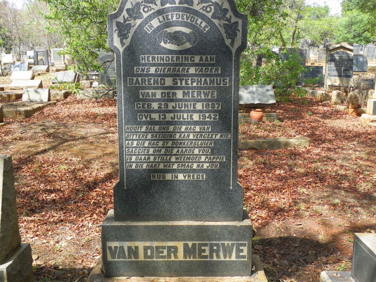 MERWE Barend Stephanus, van der 1887-1942