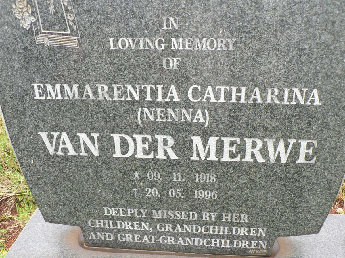 MERWE Emmarentia Catharina, van der 1918-1996