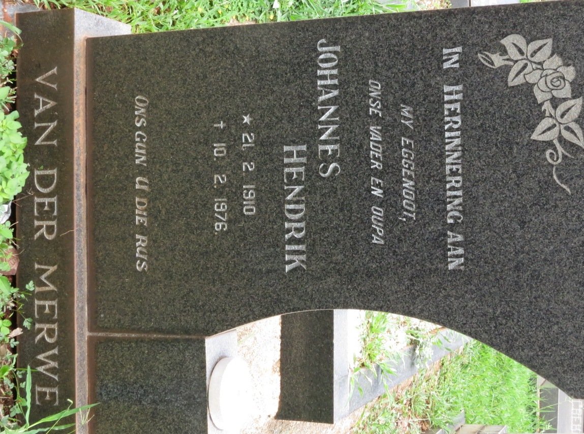 MERWE Johannes Hendrik, van der 1910-1976