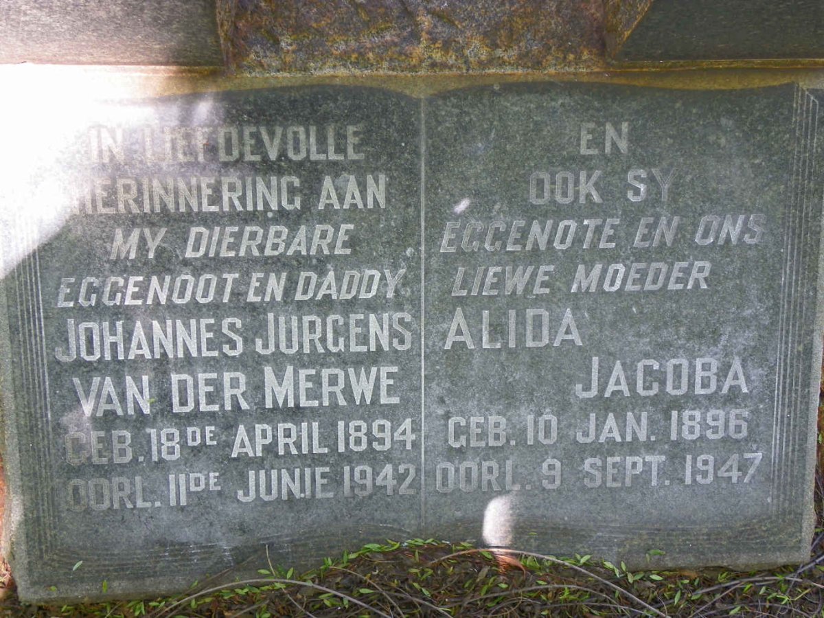 MERWE Johannes Jurgens, van der 1894-1942 &amp; Alida Jacoba 1896-1947