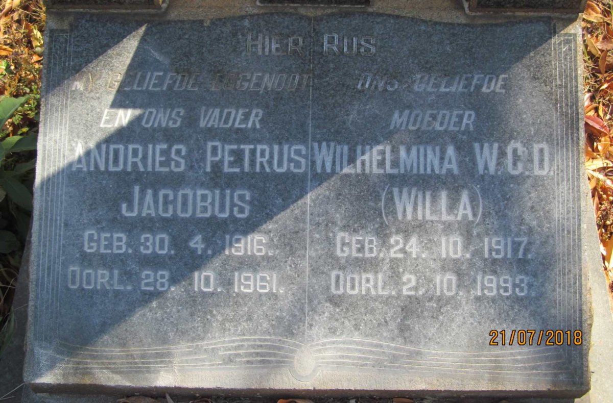 MEYER Andries Petrus Jacobus 1916-1961 & Wilhelmina W.C.D. 1917-1993