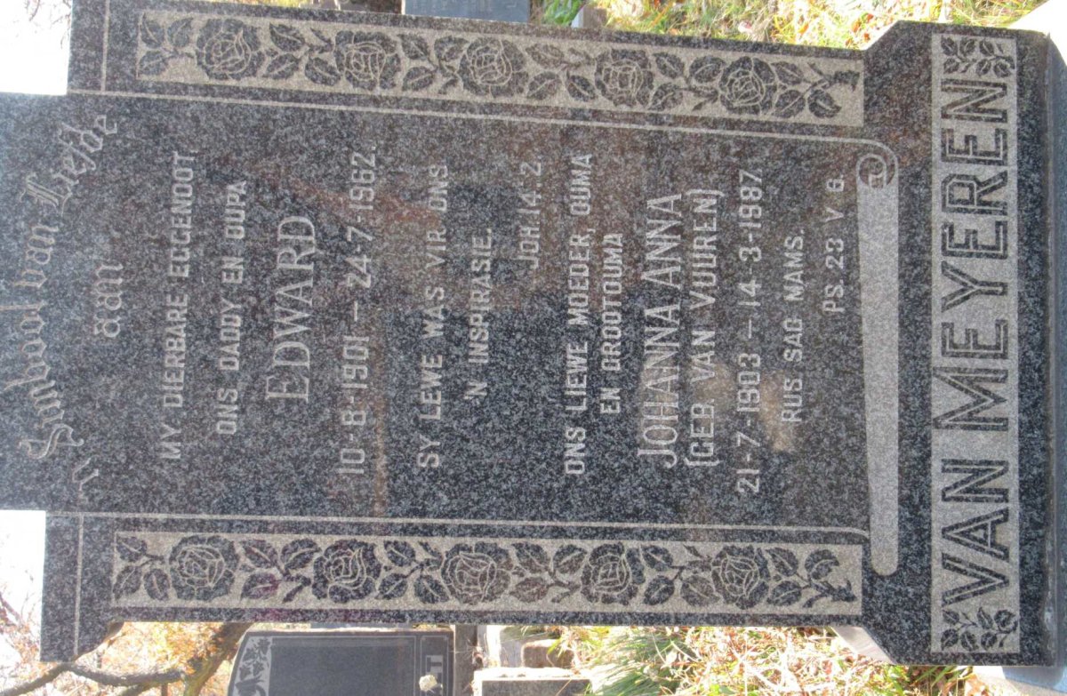 MEYEREN Edward, van 1901-1962 &amp; Johanna Anna VAN VUUREN 1903-1987
