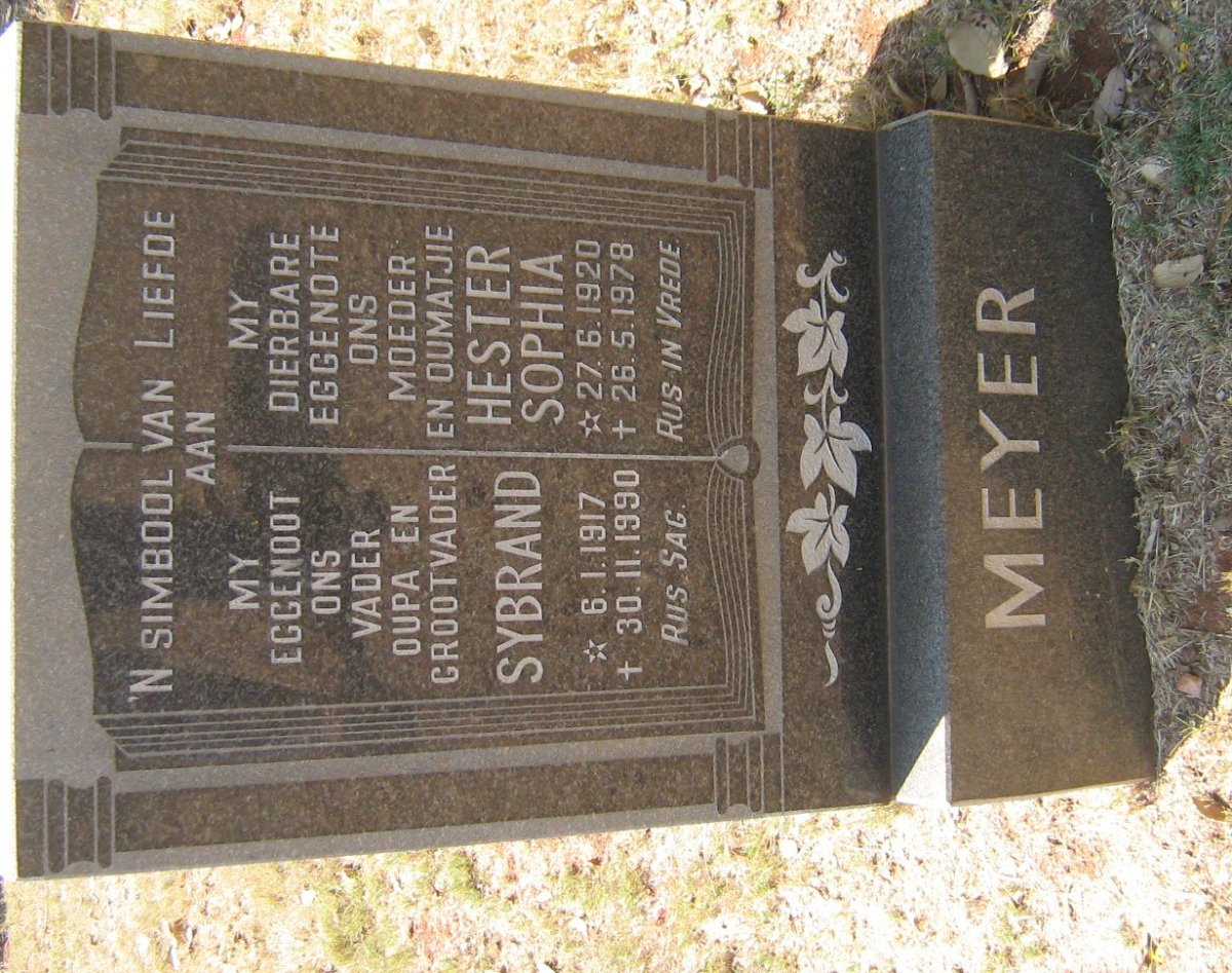 MEYER Sybrand 1917-1990 &amp; Hester Sophia 1920-1978