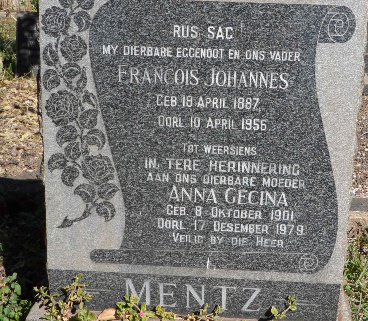MENTZ Francois Johannes 1887-1956 &amp; Anna Gecina 1901-1979