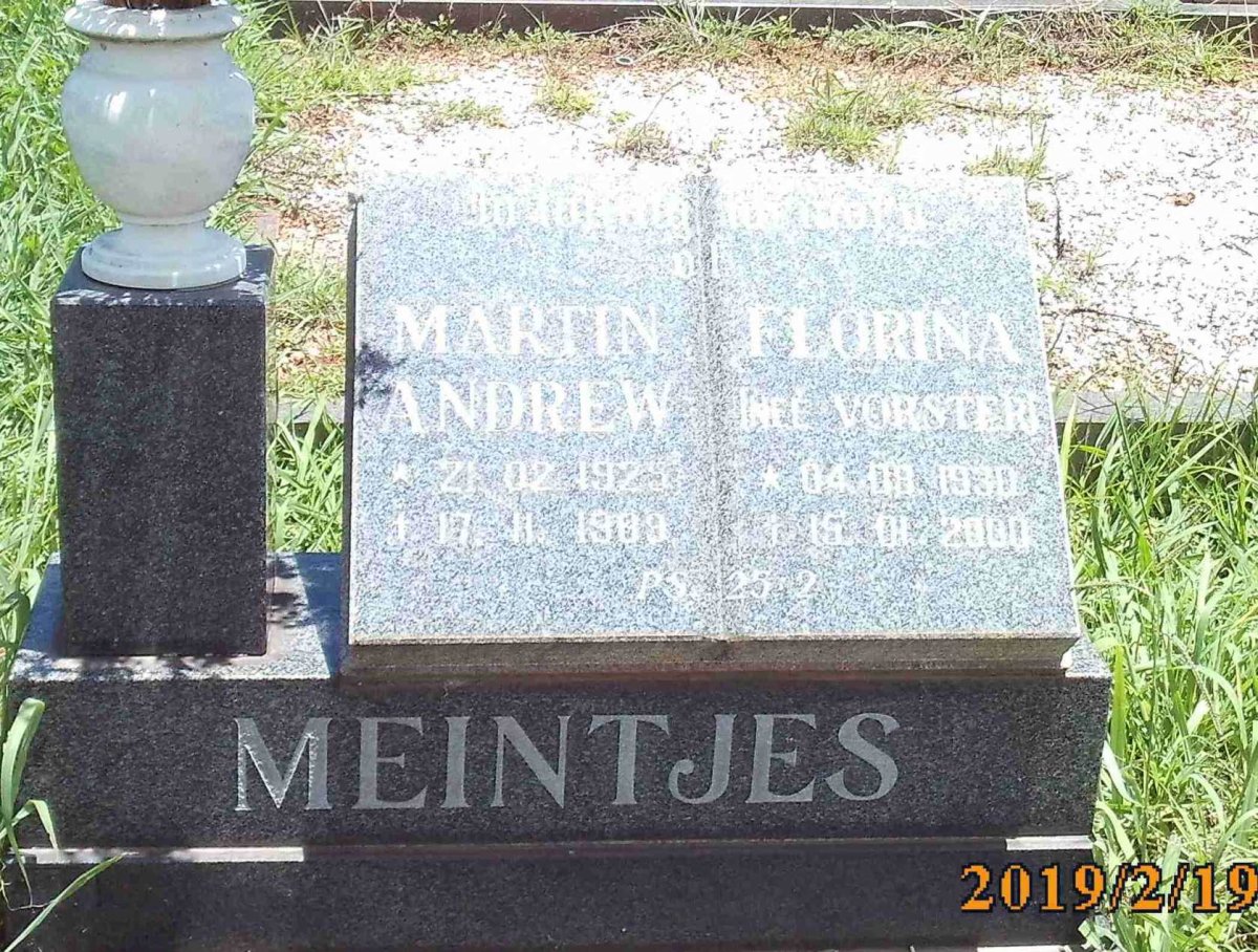 MEINTJES Martin Andrew 1925-1989 &amp; Florina VORSTER 1930-2000