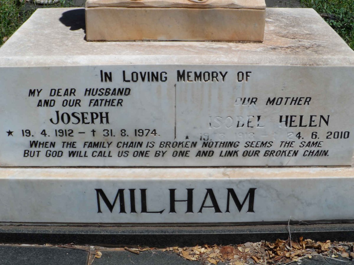 MILHAM Joseph 1912-1974 &amp; Isobel Helen 1913-2010