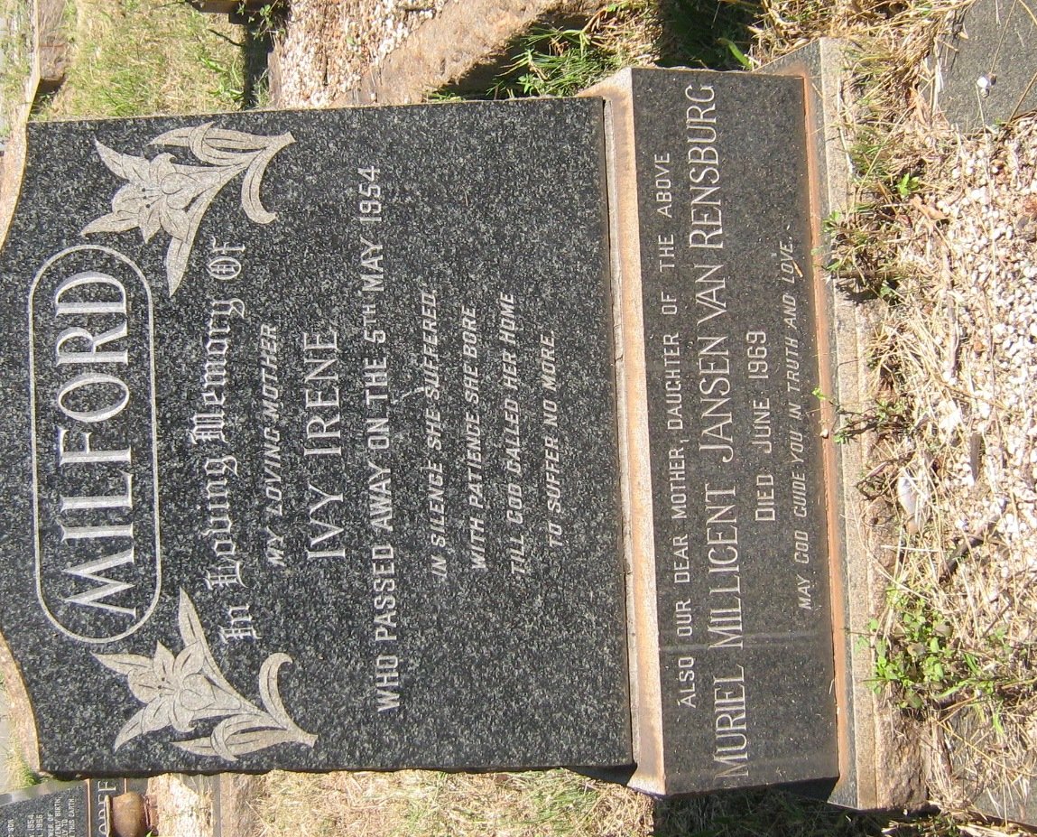 MILFORD Ivy Irene -1954 :: JANSEN VAN RENSBURG Muriel Millicent -1969