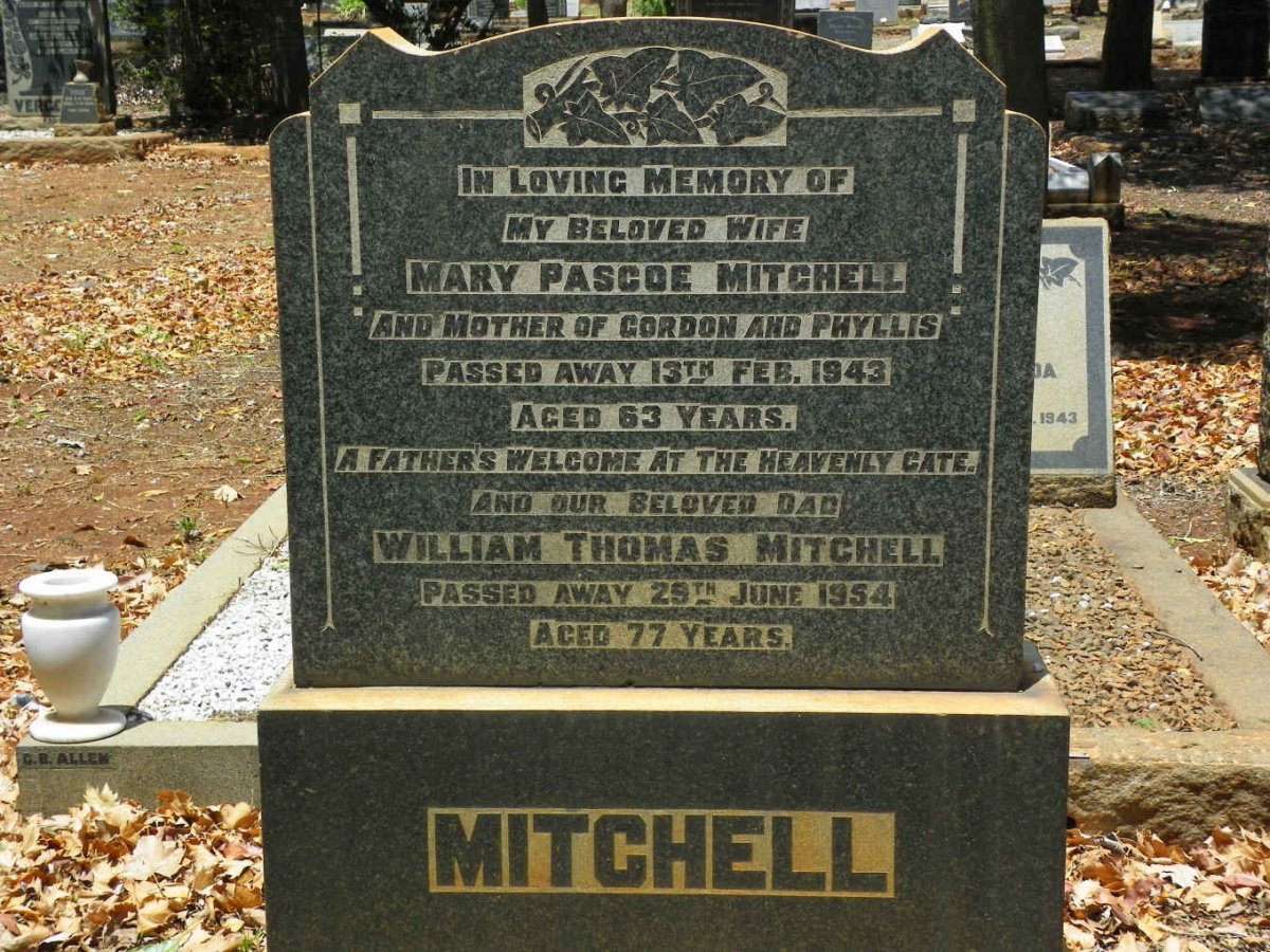 MITCHELL William Thomas -1954 &amp; Mary Pascoe -1943