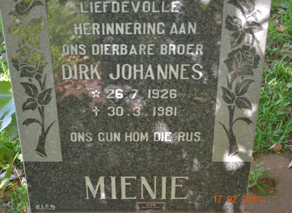 MIENIE Dirk Johannes 1926-1981