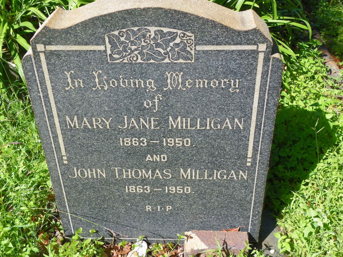 MILLIGAN John Thomas 1863-1950 &amp; Mary Jane 1863-1950