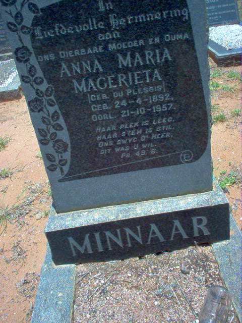MINNAAR Anna Maria Magerieta nee du PLESSIS 1892-1957