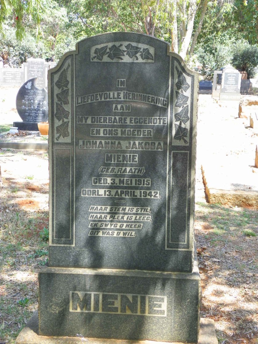 MIENIE Johanna Jakoba nee RAATH 1915-1942