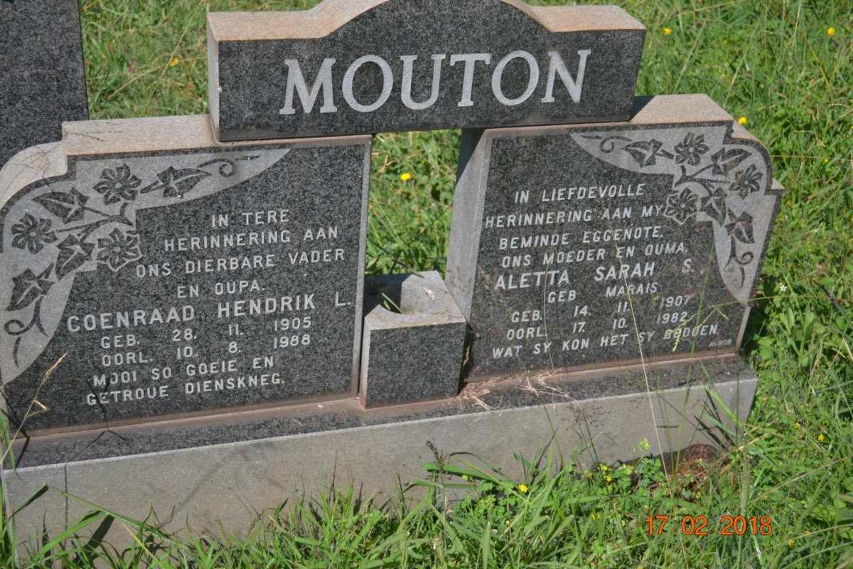 MOUTON Coenraad Hendrik L. 1905-1988 &amp; Aletta Sarah S. MARAIS 1907-1982
