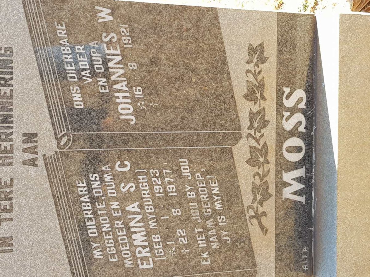 MOSS Johannes W. 1921- &amp; Ermina S.C. MYBURGH 1923-1977