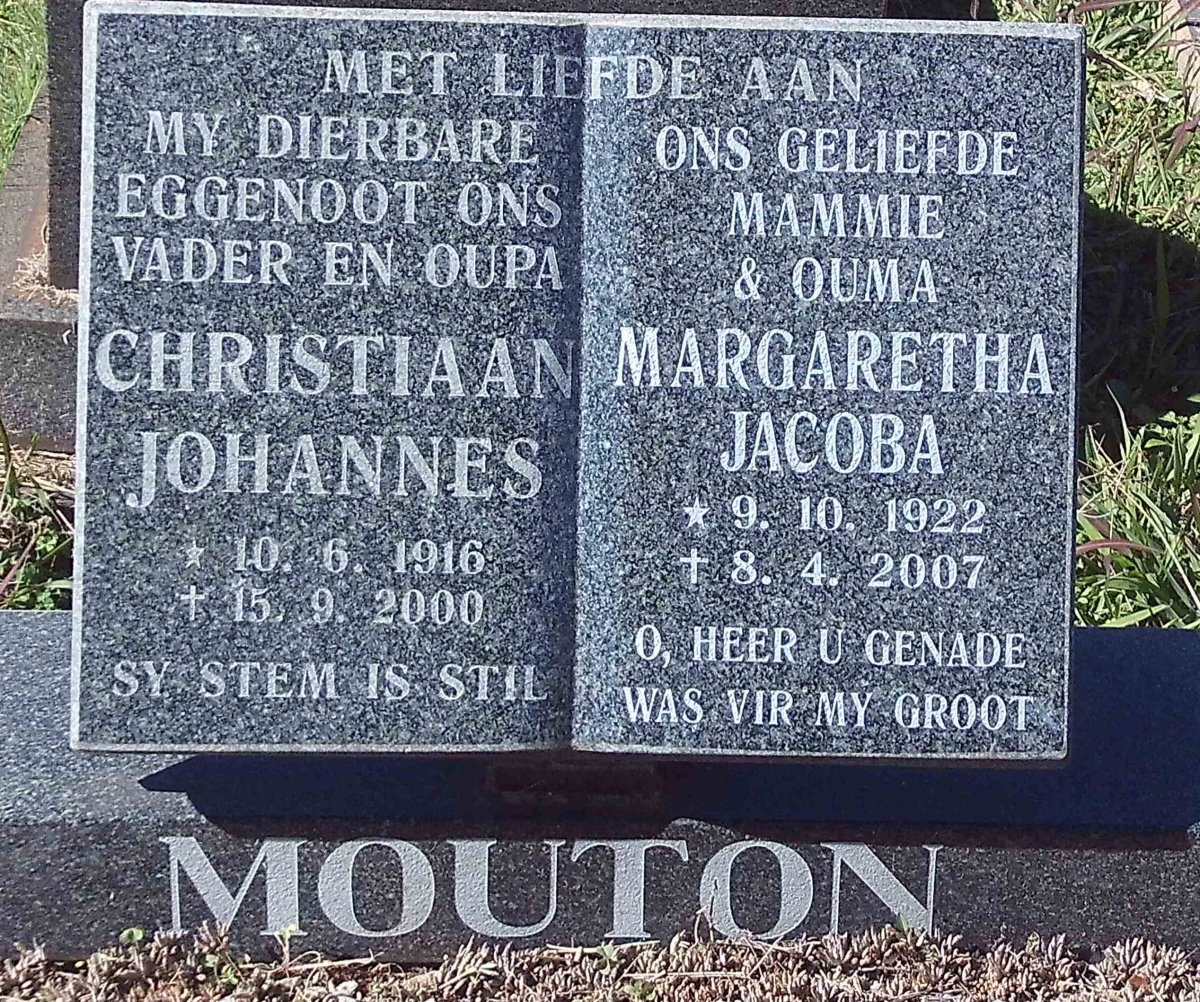 MOUTON Christiaan Johannes 1916-2000 &amp; Margaretha Jacoba 1922-2007