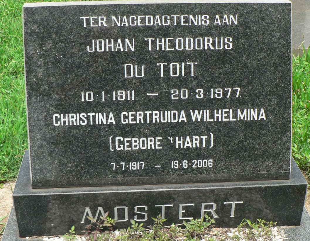 MOSTERT Johan Theodorus du Toit 1911-1977 &amp; Christina Gertruida Wilhelmina HART 1917-2006