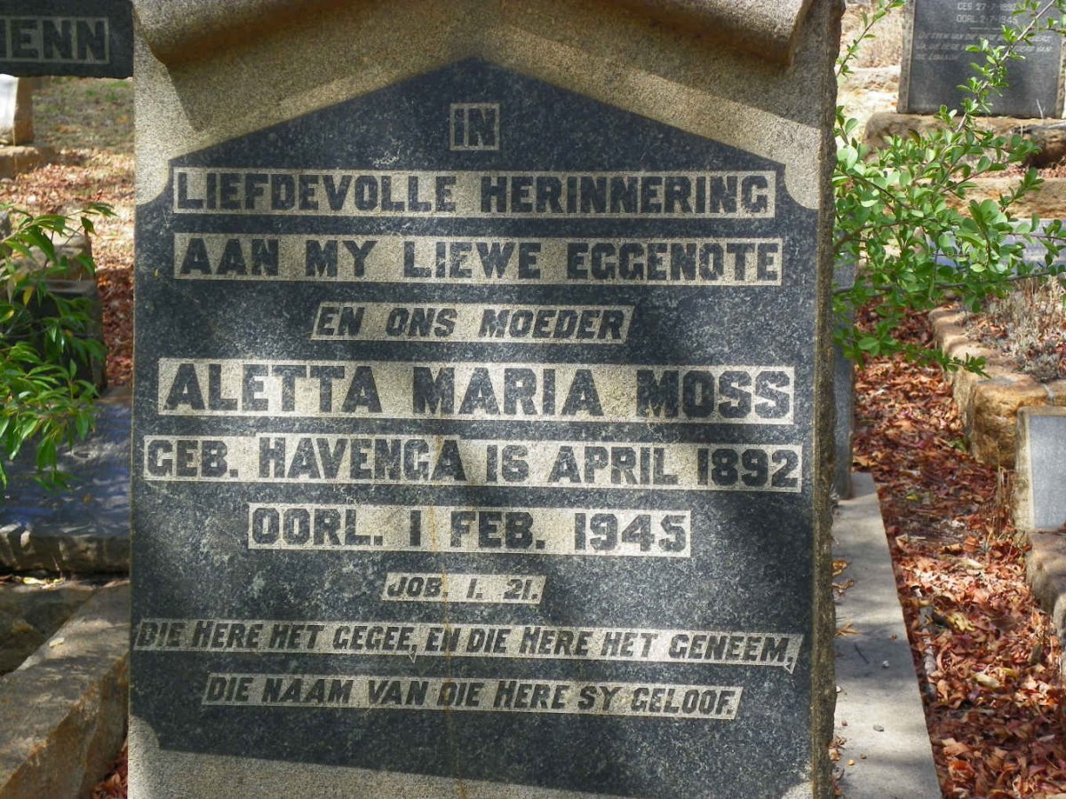 MOSS Aletta Maria nee HAVENGA 1892-1945