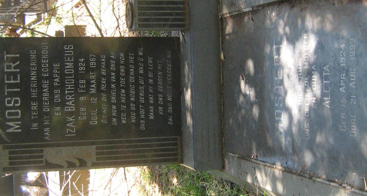 MOSTERT Izak Bartholomeus 1924-1967 &amp; Aletta 1924-1999