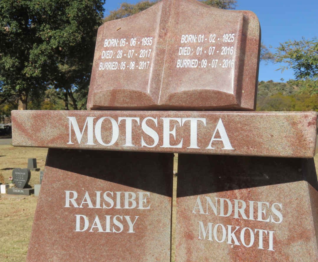MOTSETA Andries Mokoti 1925-2016 &amp; Raisibe Daisy 1935-2017