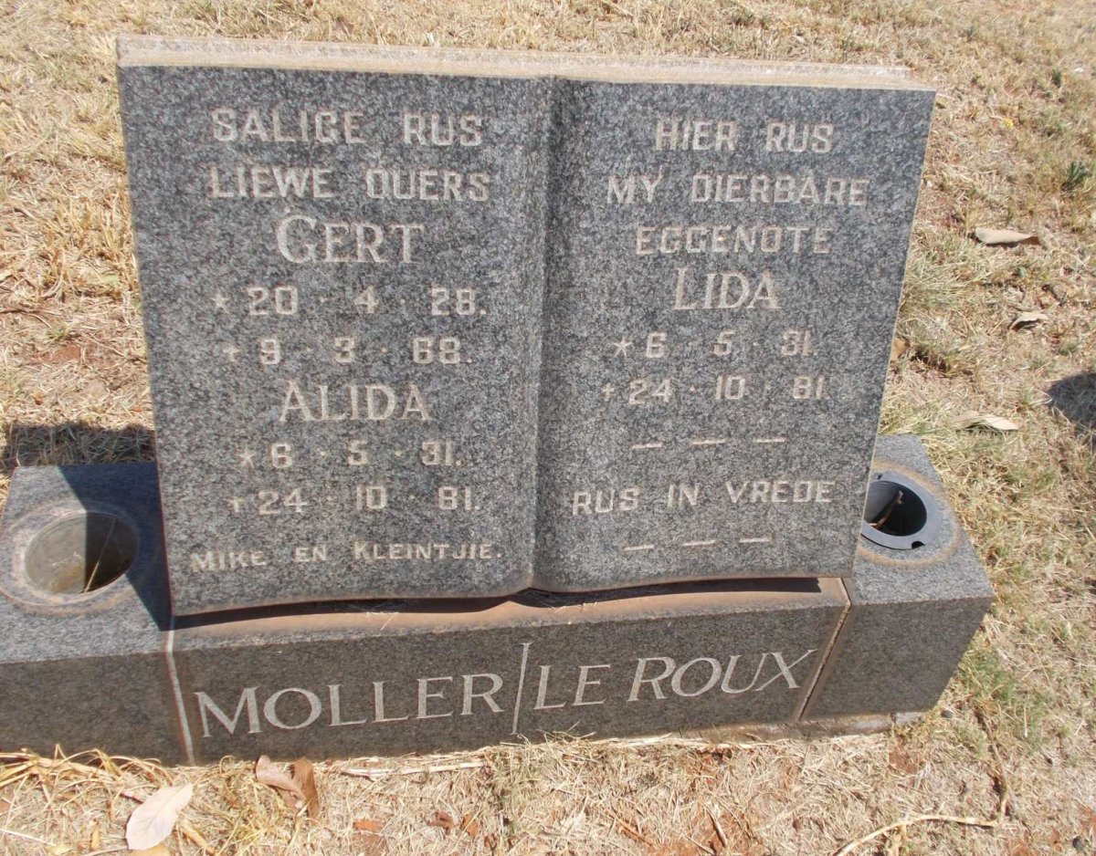 MOLLER Gert 1928-1968 &amp; Alida 1931-1981 :: LE ROUX Lida 1931-1981
