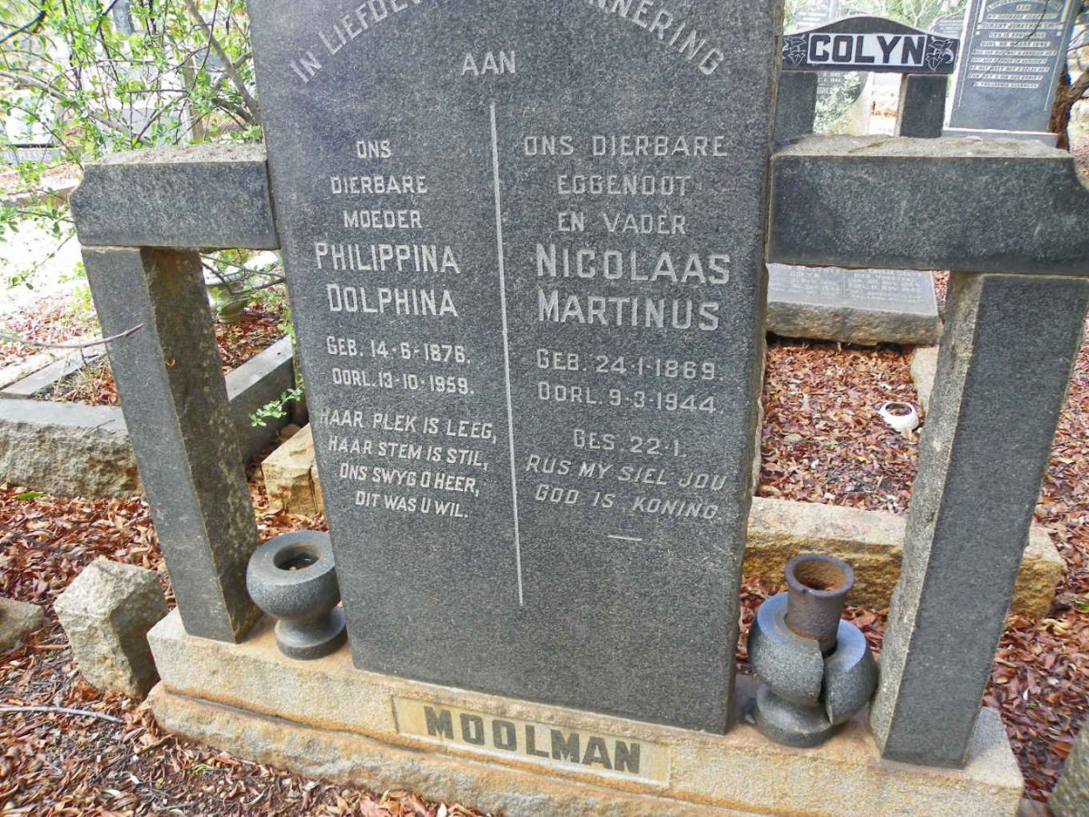 MOOLMAN Nicolaas Martinus 1869-1944 &amp; Philippina Dolphina 1876-1959