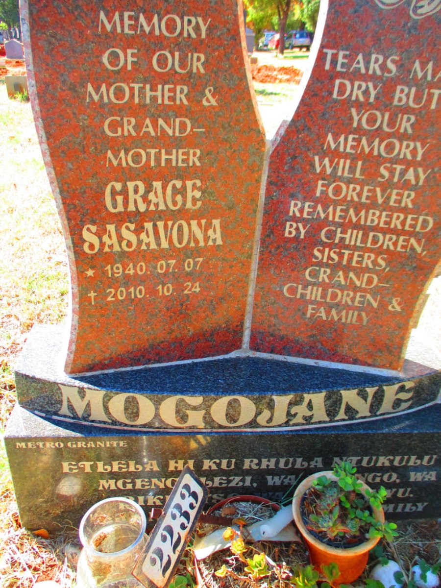 MOGOJANE Grace Sasavona 1940-2010